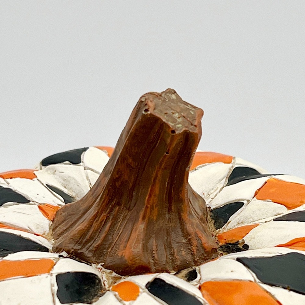 Vintage Black Orange White Hand Painted Harlequin Halloween Pumpkin Decor Fall - Picture 4 of 11